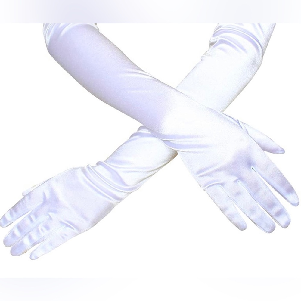 Ladies 15” Long Satin White Gloves for Wedding Dress Prom Evening Party